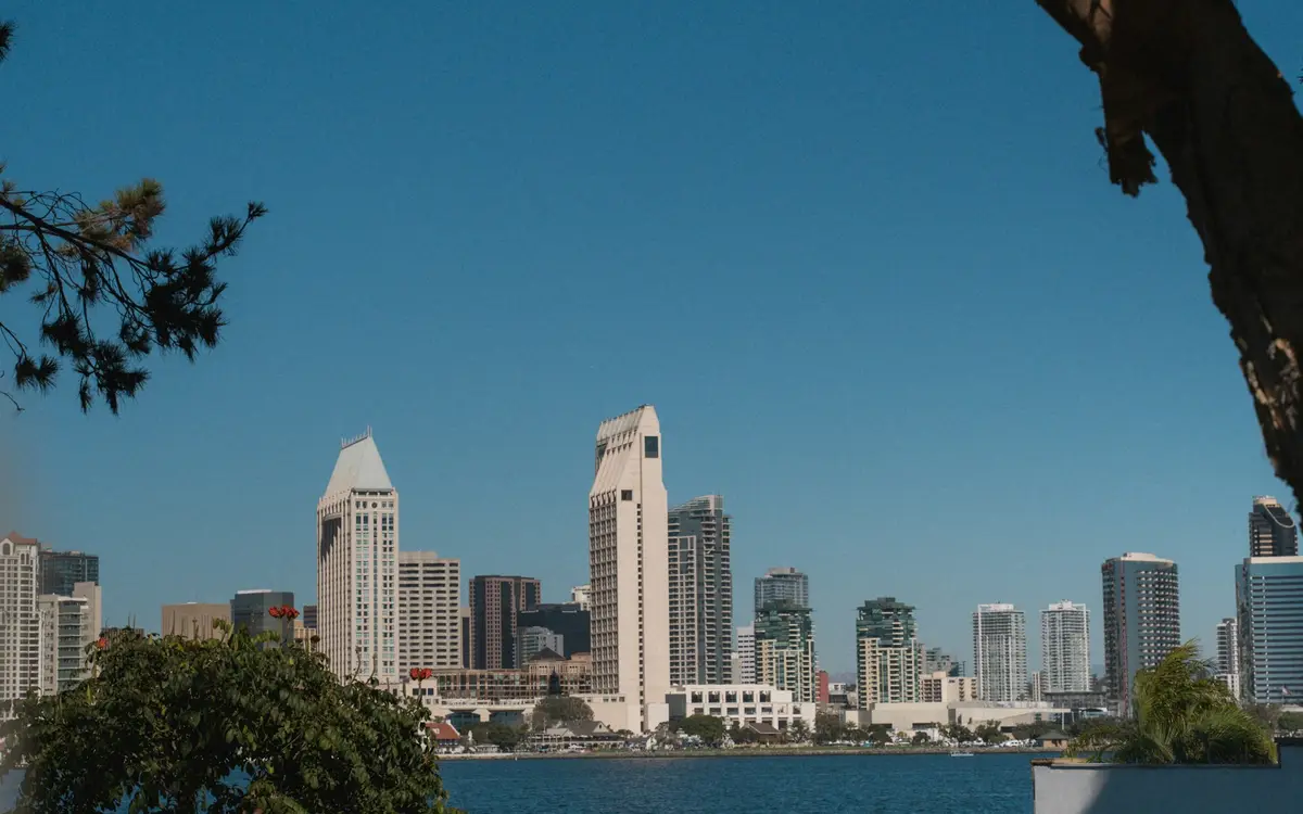 The downtown San Diego skyline across the bay on a clear day